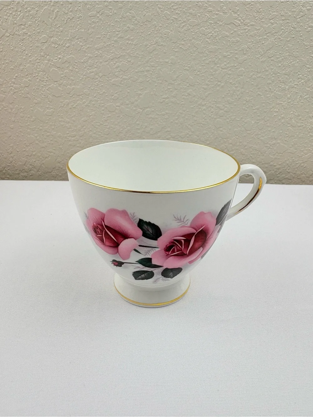 Vintage Royal Dover China Fine Bone China Teacup & Saucer with Pink Rose Design